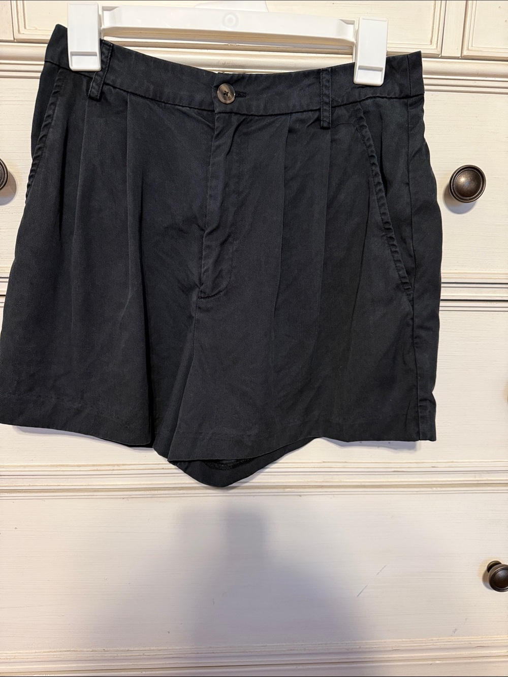 Reformation Black High-Rise Pleated Bermuda Shorts